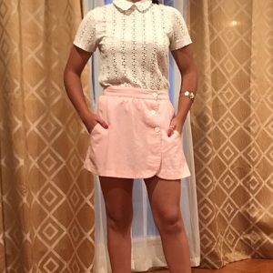 Pastel Pink and white stripped mini skirt. white